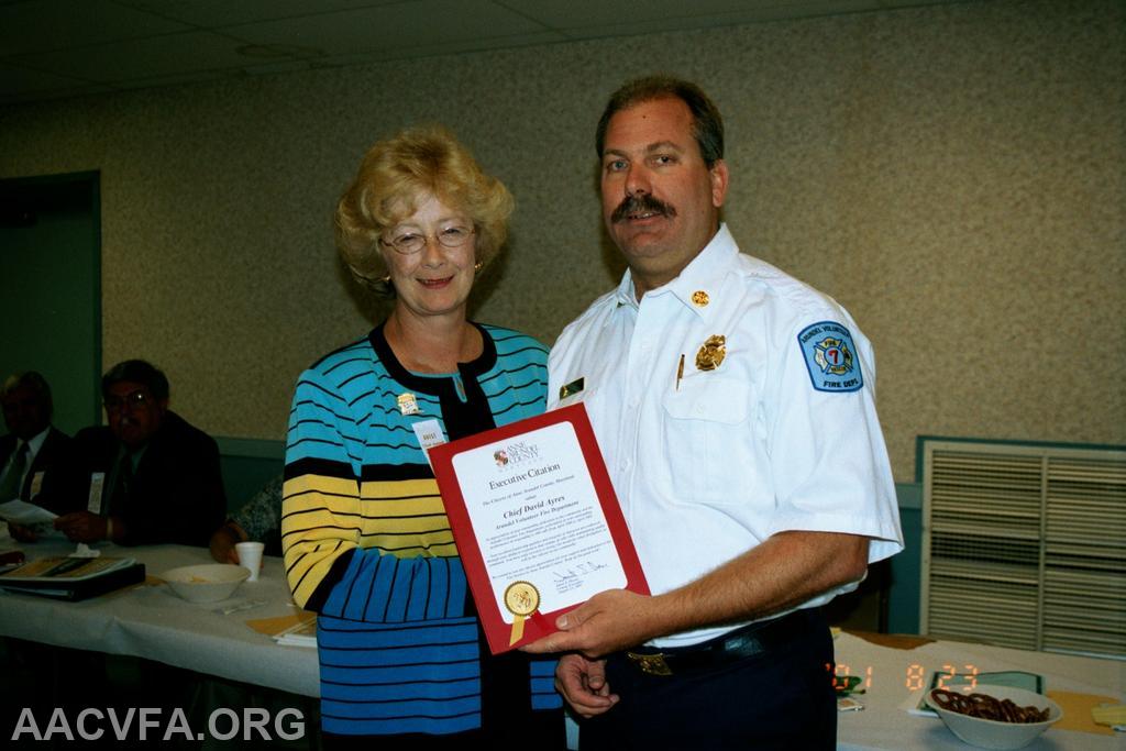 County Executive Janet Owens, Arundel Chief Dave Ayers. Station Commander of the Year Award